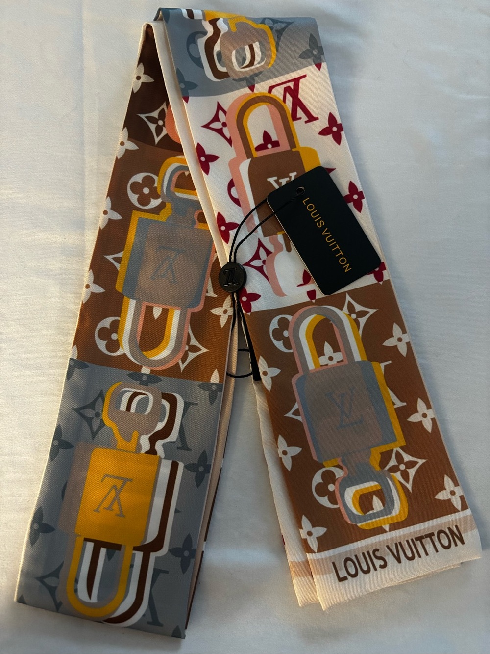 Multicolor Monogram Padlock Silk Twilly